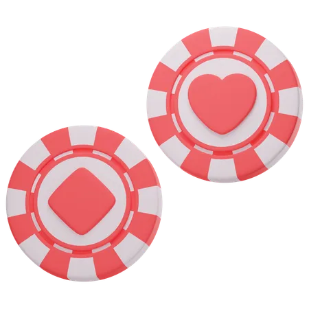 Casino Chip Diamond and Heart  3D Icon