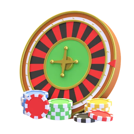 Jeu De Roulette De Casino Avec Icone De Jeton De Poker Illustration 3 D 3D Illustration