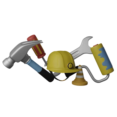 Casque de sécurité et outils  3D Icon