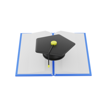 Casquette de graduation avec livre  3D Illustration