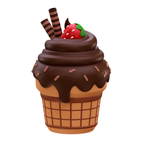 Casquinha de sorvete de chocolate  3D Icon