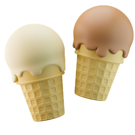 Casquinha de sorvete chocolate duplo baunilha  3D Icon