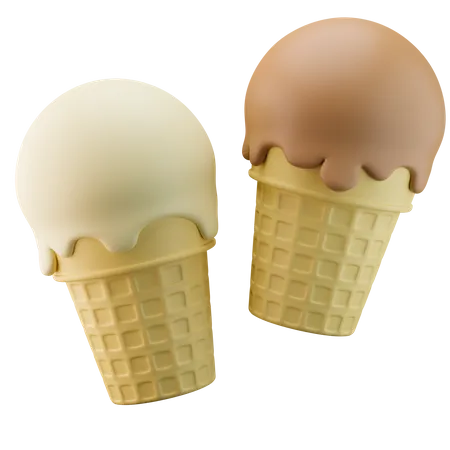 Casquinha de sorvete chocolate duplo baunilha  3D Icon