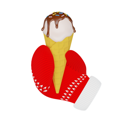 Casquinha de sorvete com luva vermelha de malha  3D Illustration