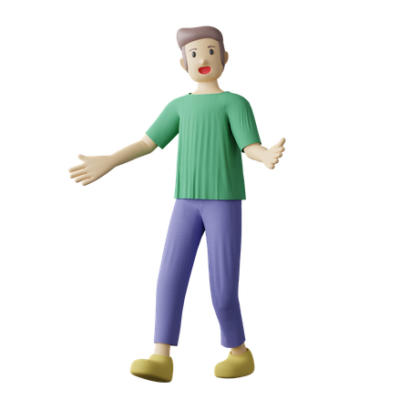 Casual boy welcome pose  3D Illustration