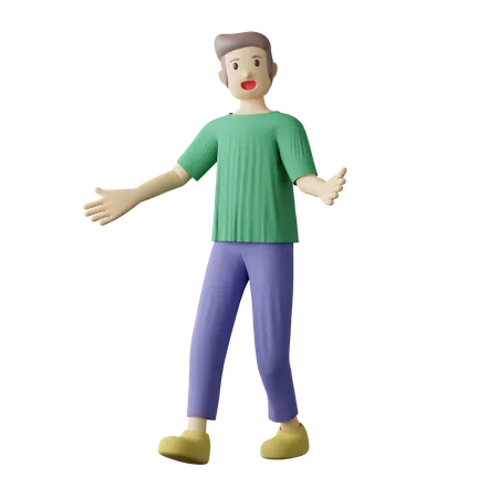 Casual boy welcome pose  3D Illustration