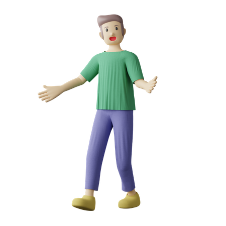 Casual boy welcome pose 3D Illustration