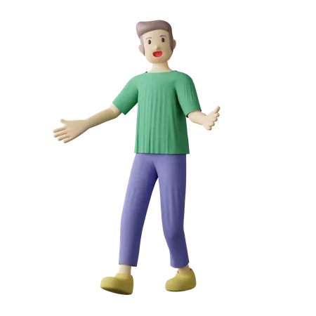 Casual boy welcome pose 3D Illustration