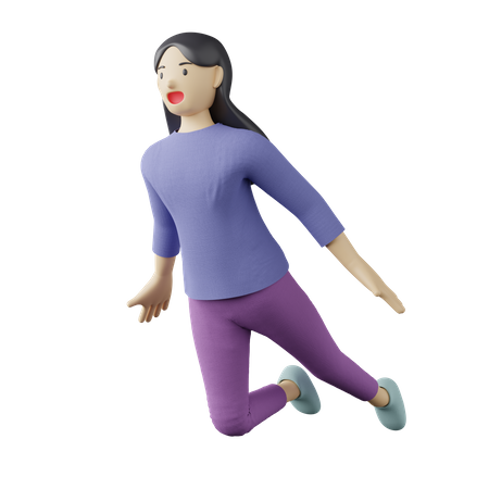 Casual female flying pose  3D Illustration