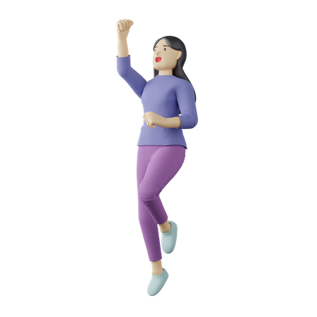 Casual female jump pose  3D Illustration