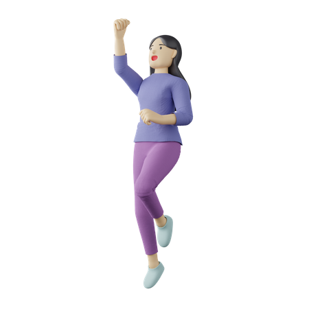Casual female jump pose 3D Illustration