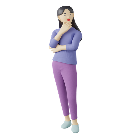 Casual female thinking pose  3D Illustration