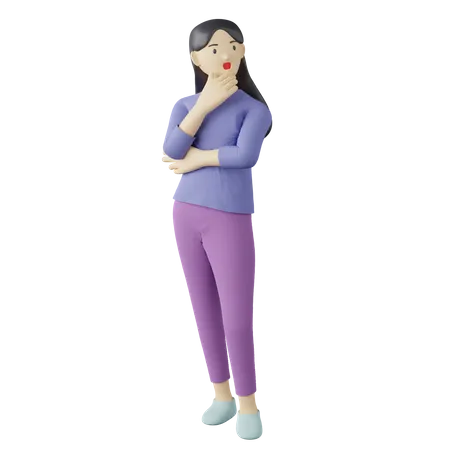 Casual female thinking pose 3D Illustration