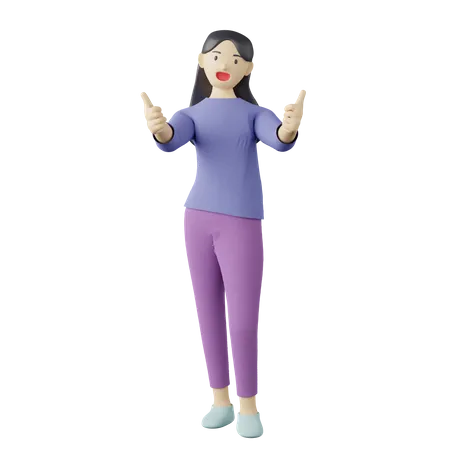 Casual female two thumbs up pose  3D Illustration