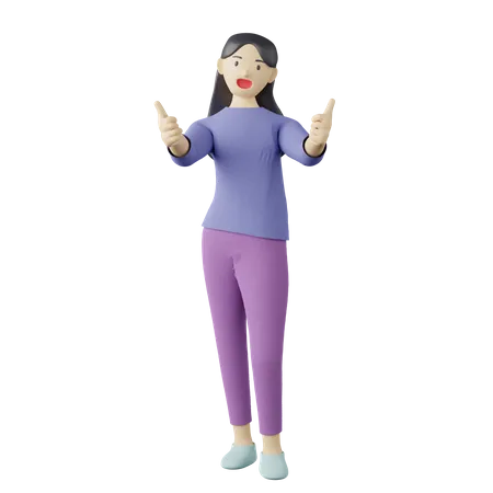 Casual female two thumbs up pose 3D Illustration