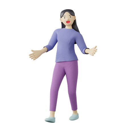 Casual female welcome pose 3D Illustration