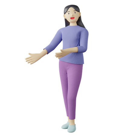 Femme décontractée accueillant une pose  3D Illustration