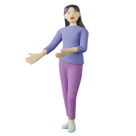 Femme décontractée accueillant une pose  3D Illustration