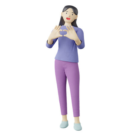 Casual girl heart gesture  3D Icon