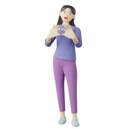 Casual girl heart gesture  3D Illustration