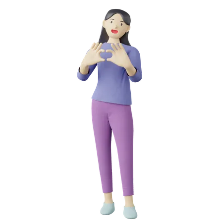 Casual girl heart gesture  3D Illustration