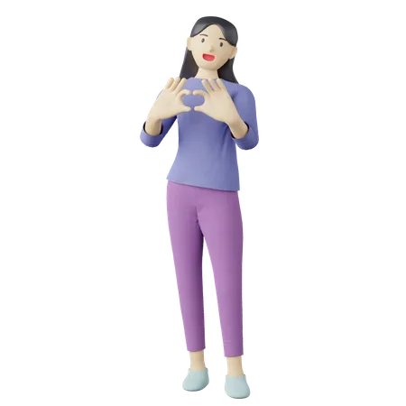 Casual girl heart gesture 3D Illustration