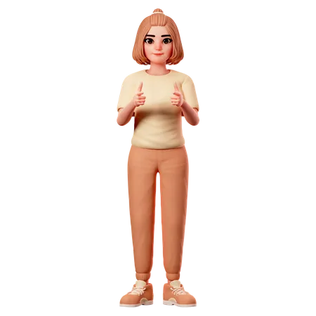 Casual Girl Pointing Forward using Both Hand  3D Illustration