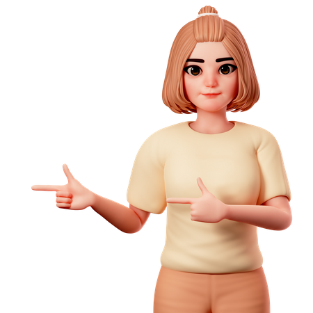 Casual Girl Pointing to Left side using Both Hand  3D Illustration