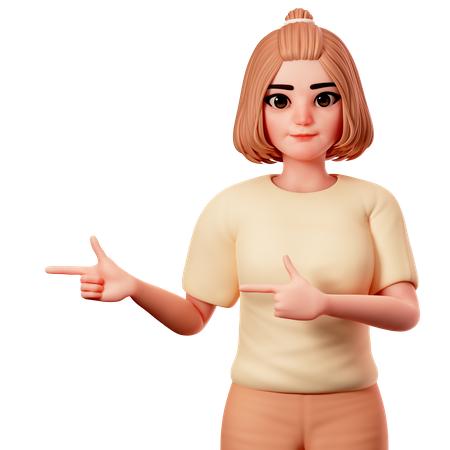 Casual Girl Pointing to Left side using Both Hand  3D Illustration