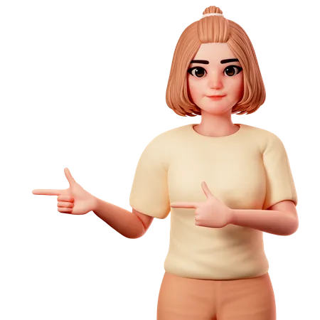 Casual Girl Pointing to Left side using Both Hand  3D Illustration