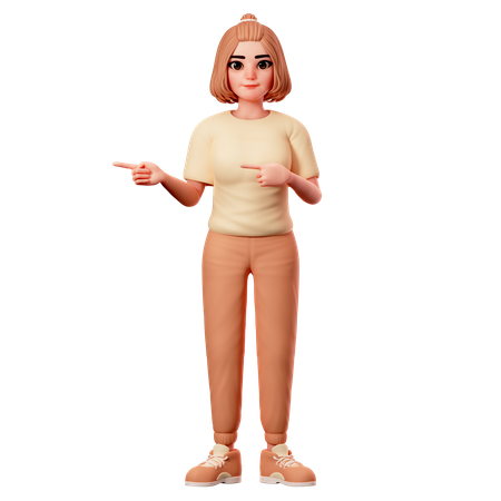 Casual Girl Pointing to Left side using both hand  3D Illustration