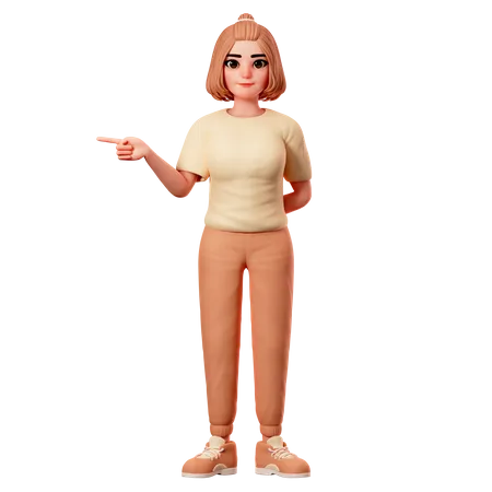 Casual Girl Pointing to Left Side using Left hand  3D Illustration