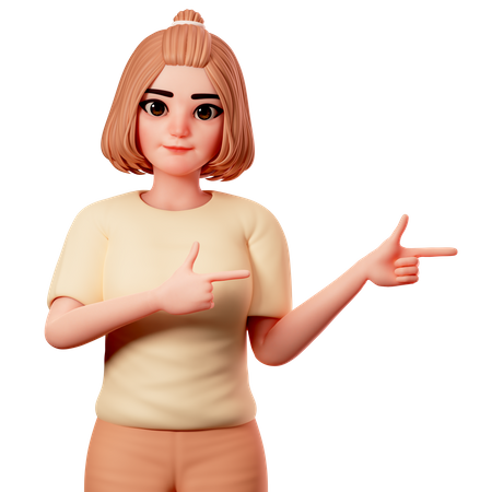 Casual Girl Pointing to Right side using Both Hand  3D Illustration