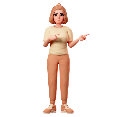 Casual Girl Pointing to Right side using both hand  3D Illustration