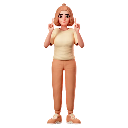 Casual Girl Pointing to Top side using both hand  3D Illustration