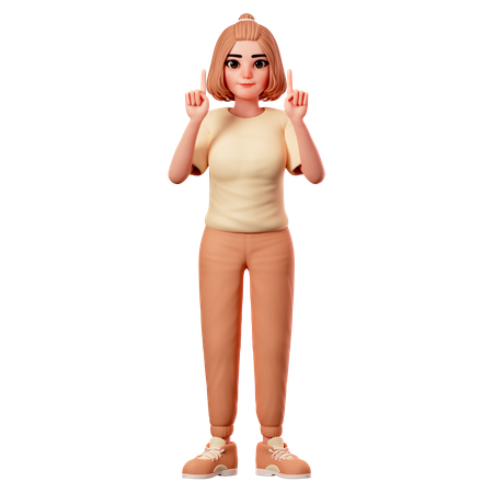 Casual Girl Pointing to Top side using both hand  3D Illustration