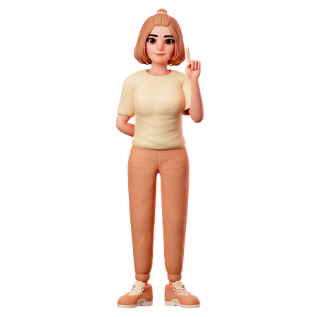 Casual Girl Pointing to Top Side using Right hand  3D Illustration