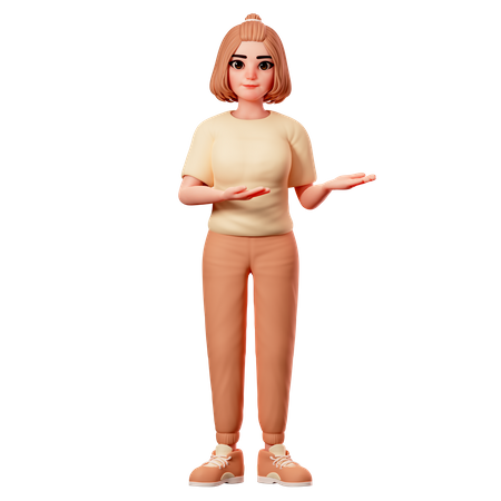 Casual Girl Presenting at Right Side using Both Hand  3D Illustration
