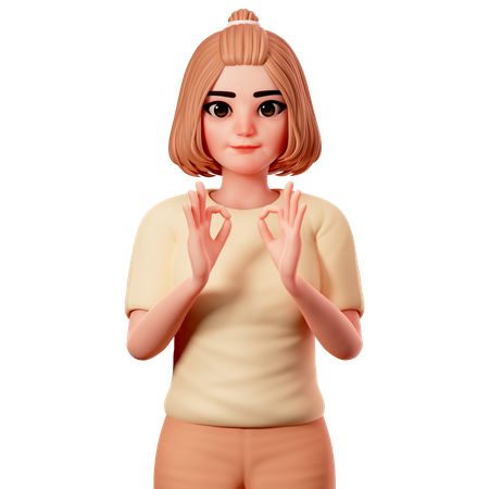 Casual Girl Showing OK gesture using Both Hand  3D Illustration