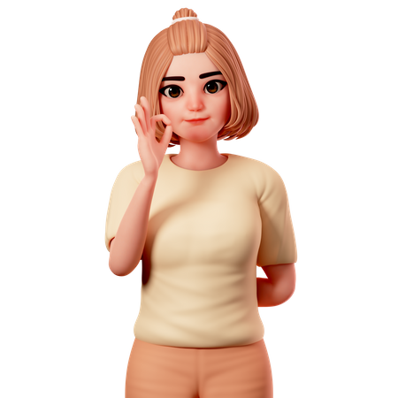 Casual Girl Showing OK gesture using Left Hand  3D Illustration