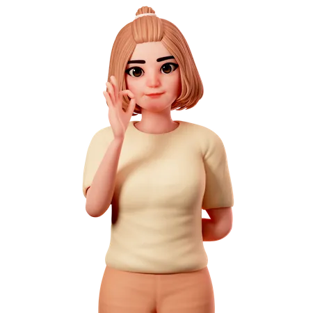 Casual Girl Showing OK gesture using Left Hand  3D Illustration