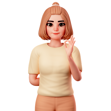 Casual Girl Showing OK gesture using Right Hand  3D Illustration