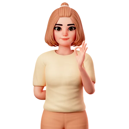 Casual Girl Showing OK gesture using Right Hand  3D Illustration