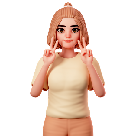 Casual Girl Showing Peace Gesture using Both Hand  3D Illustration
