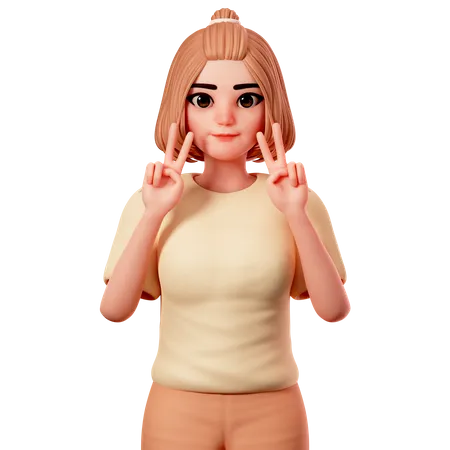 Casual Girl Showing Peace Gesture using Both Hand  3D Illustration