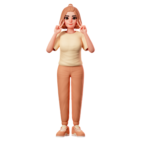 Casual Girl Showing Peace Gesture using both Hand  3D Illustration