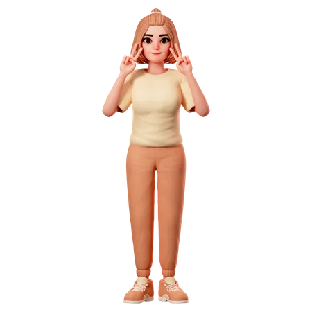 Casual Girl Showing Peace Gesture using both Hand  3D Illustration