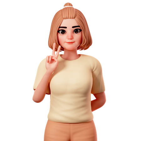 Casual Girl Showing Peace Gesture using left Hand  3D Illustration