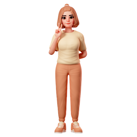 Casual Girl Showing Peace Gesture using Left Hand  3D Illustration