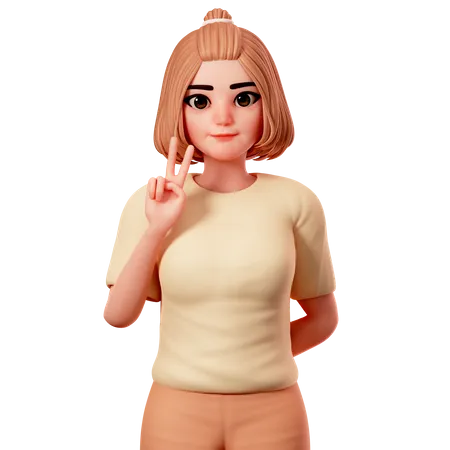 Casual Girl Showing Peace Gesture using left Hand  3D Illustration